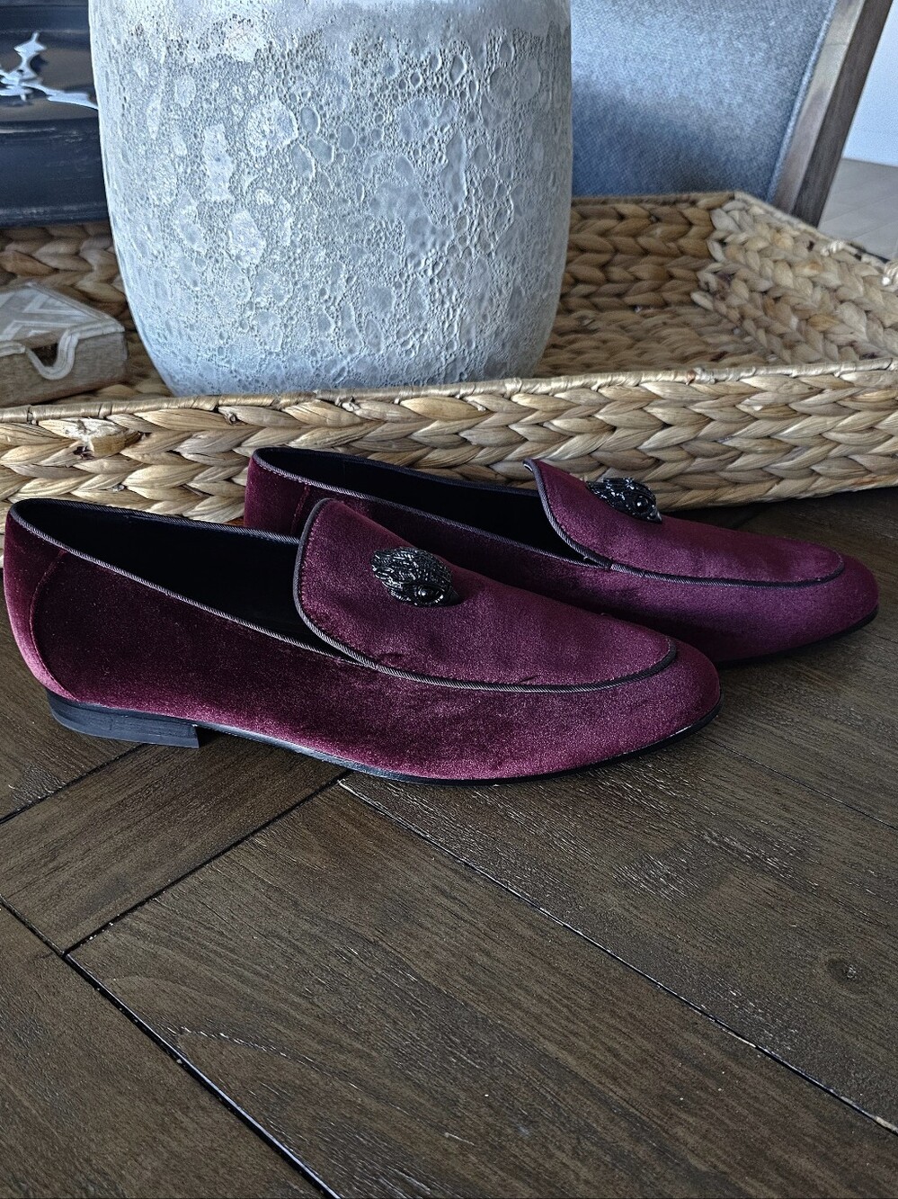 Kurt Geiger Men's Burgundy Velvet Slip-On Loafers w/Eagle Head Sz 10 & 11.5 NWOB